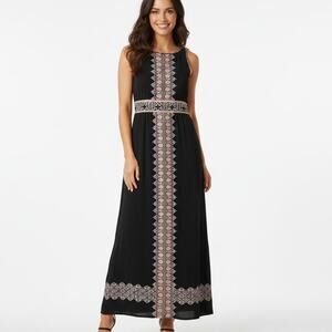 Max Studio Sleeveless Maxi Dress Womens Large Navy Pink Turkish Knot Print